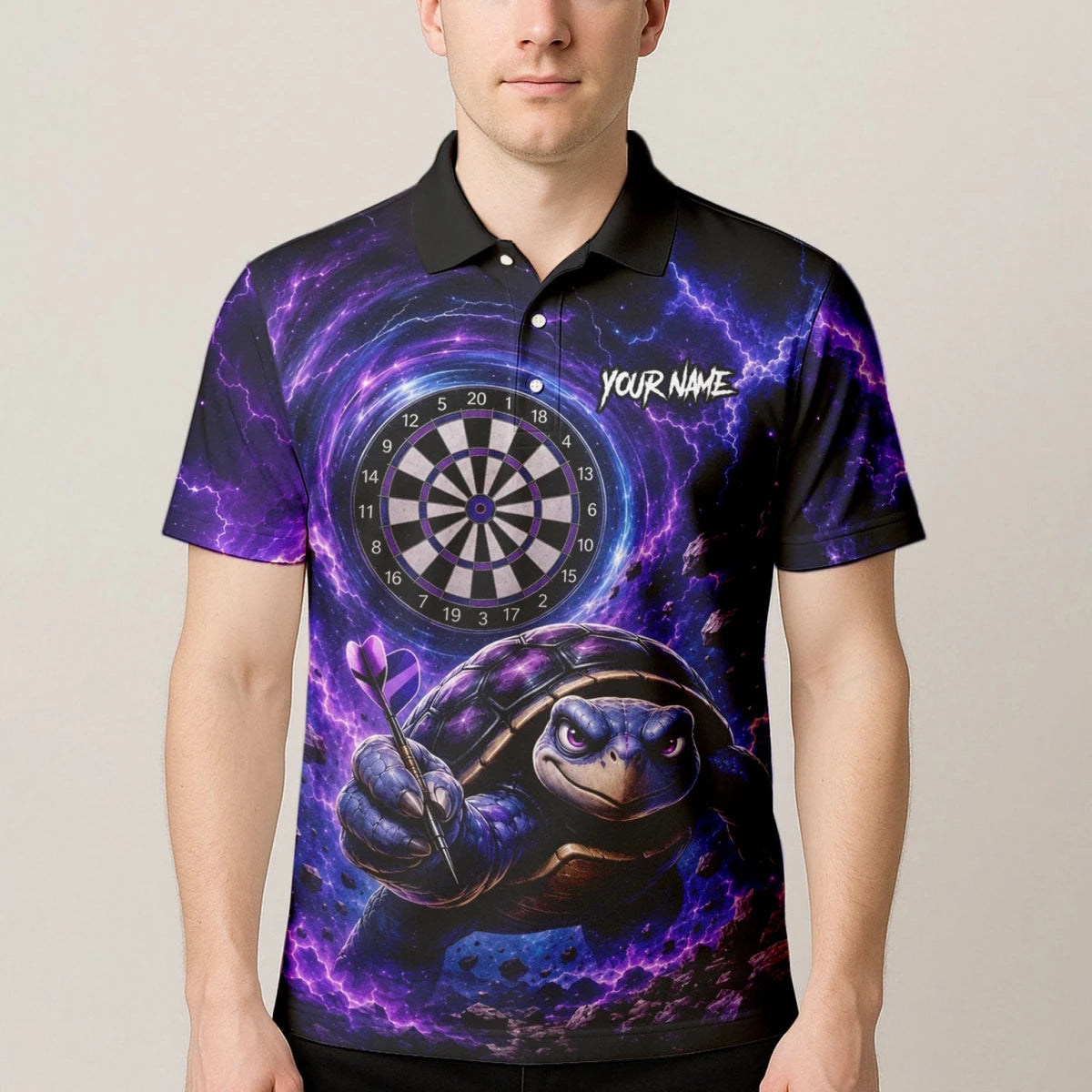 Personalisiertes Lila-schwarzes Schildkröten-Dartshirt für Herren F796 - Outfitsuche