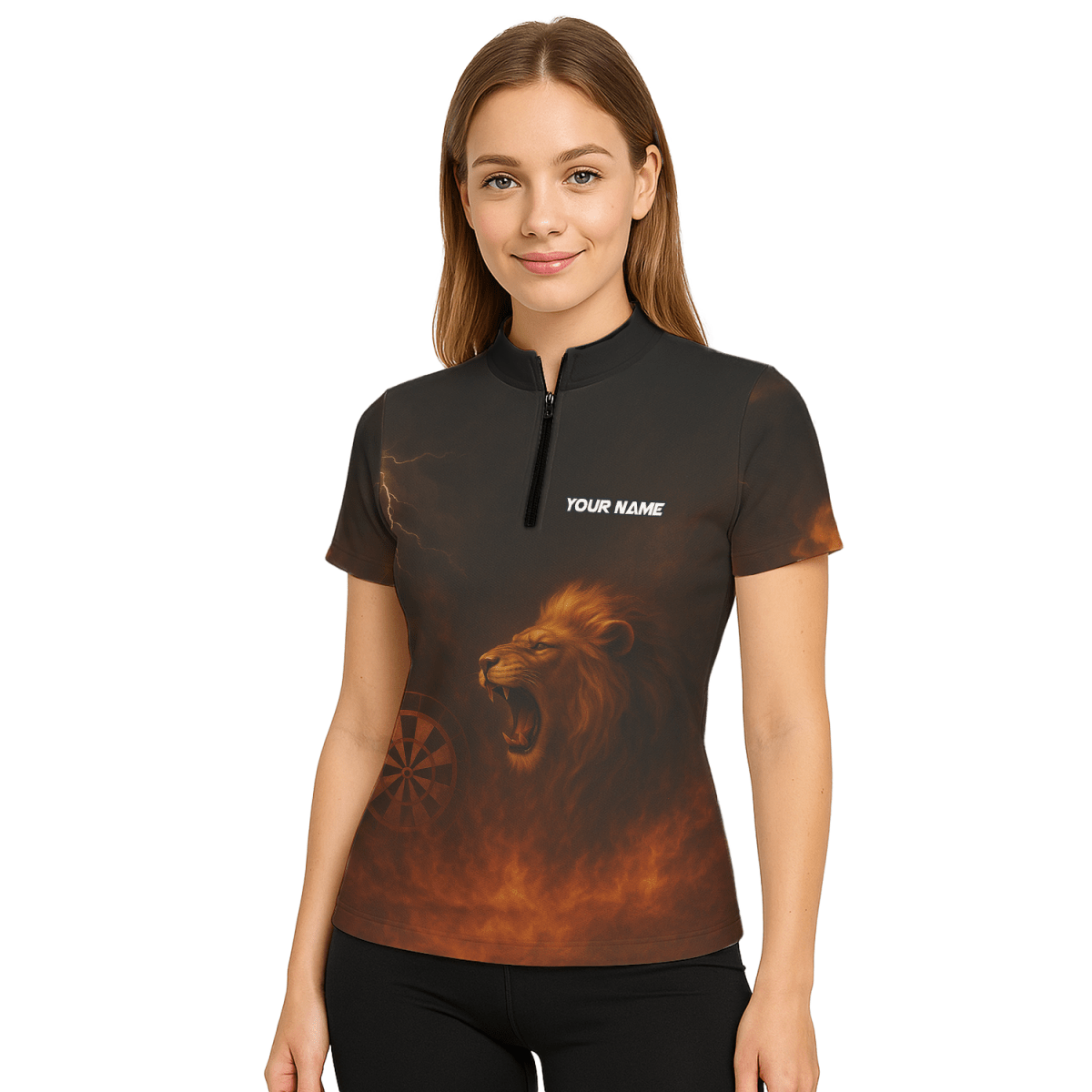Personalisiertes Löwen - Feuer - Blitz - Design Damen Polohemd Schwarz Z4479 - Outfitsuche