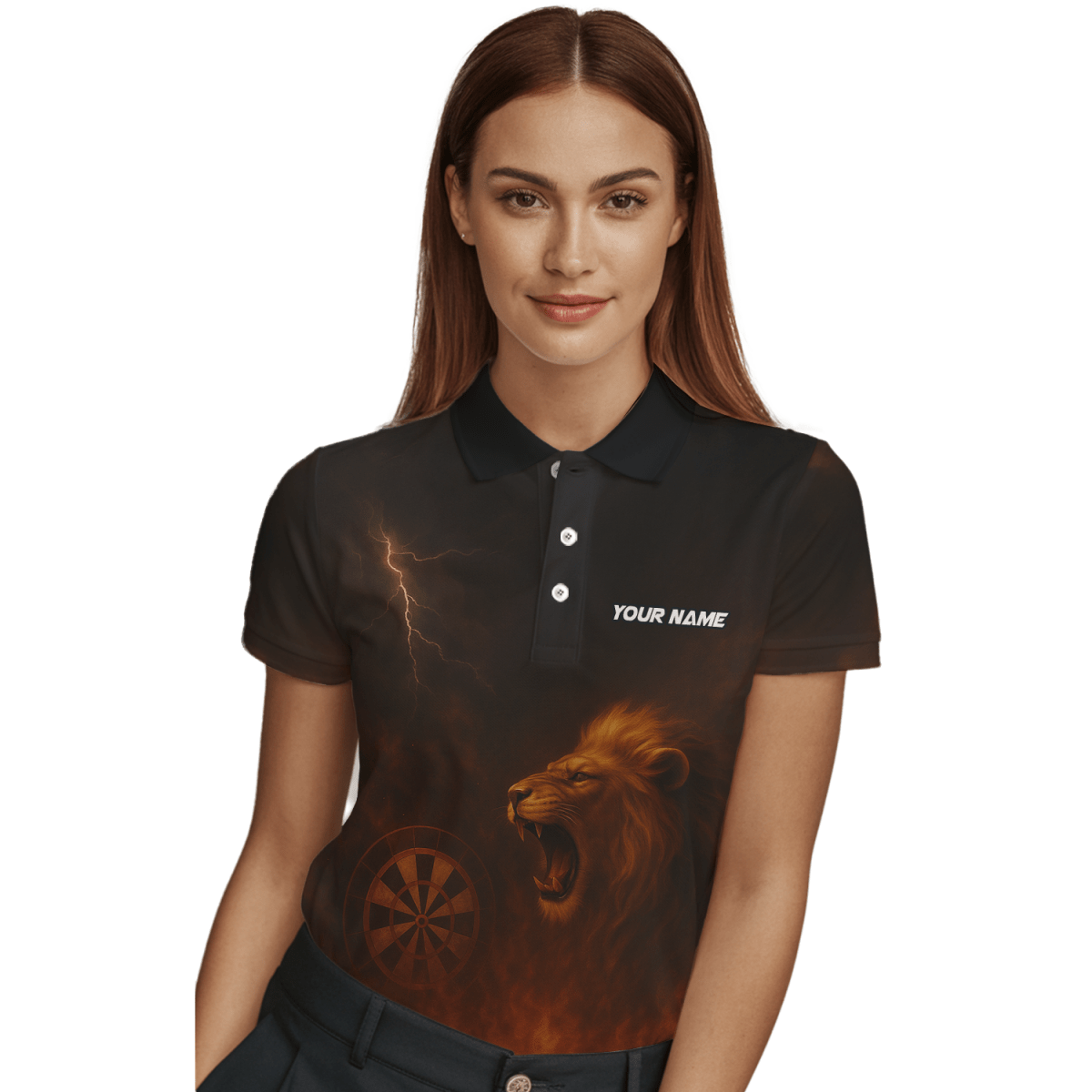 Personalisiertes Löwen - Feuer - Blitz - Design Damen Polohemd Schwarz Z4479 - Outfitsuche