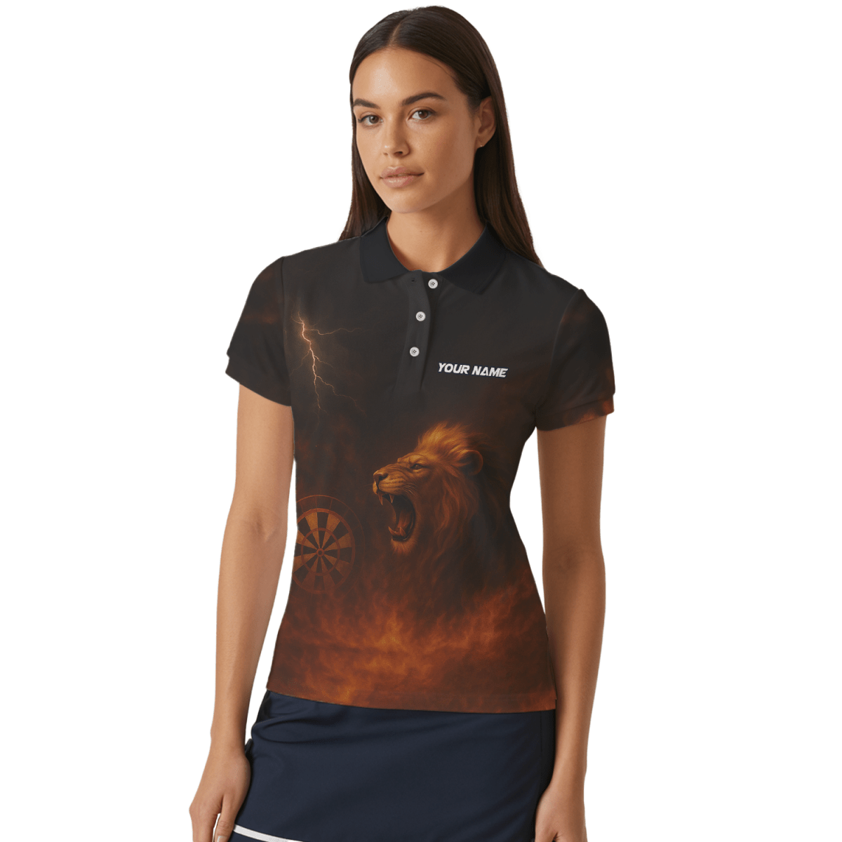 Personalisiertes Löwen - Feuer - Blitz - Design Damen Polohemd Schwarz Z4479 - Outfitsuche