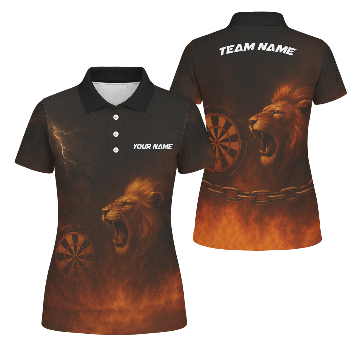 Personalisiertes Löwen - Feuer - Blitz - Design Damen Polohemd Schwarz Z4479 - Outfitsuche