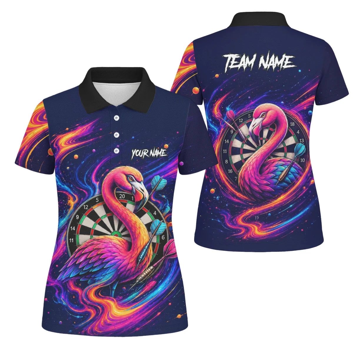 Personalisiertes Neon-Flamingo-Galaxie Dart Poloshirt für Damen D064 - Outfitsuche