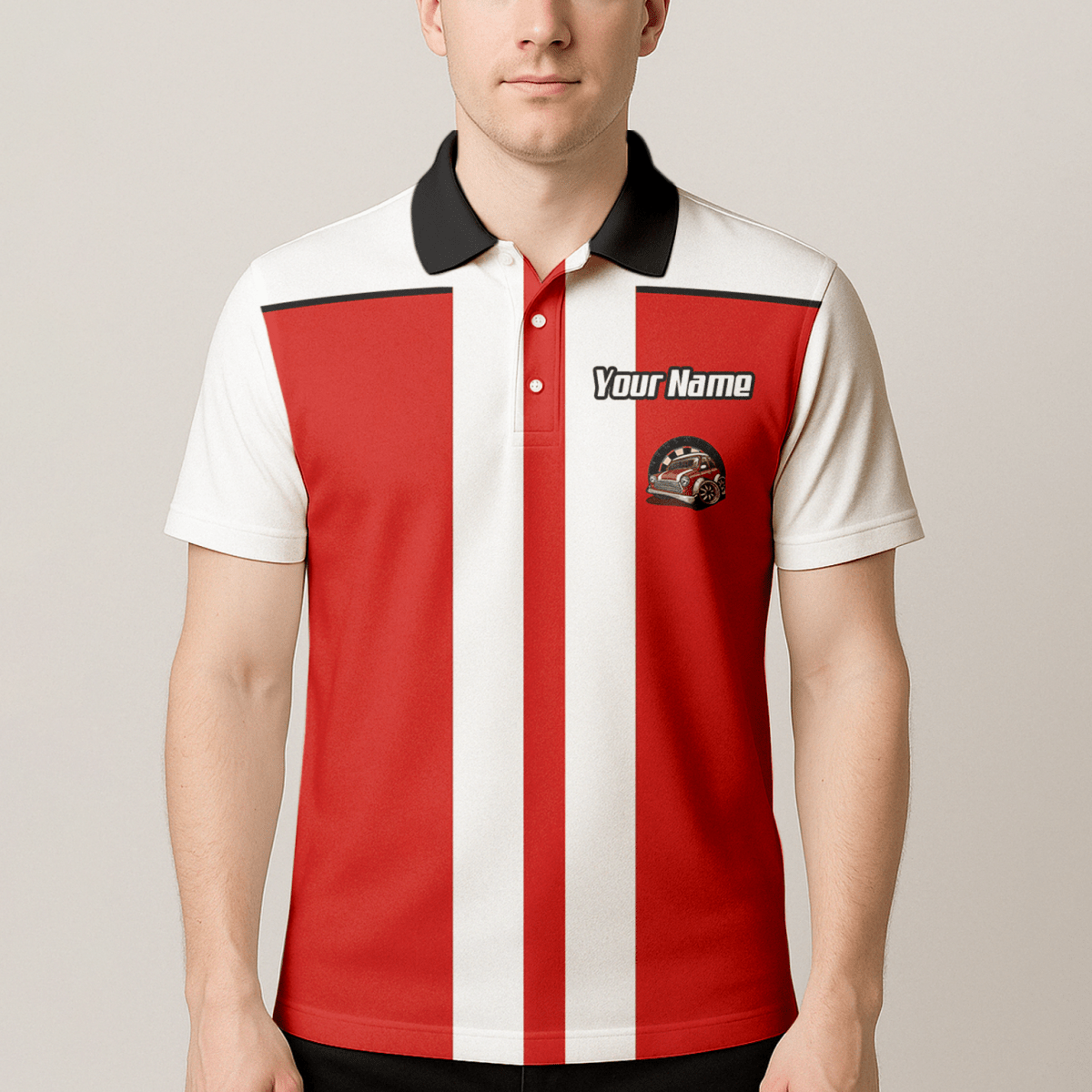 Personalisiertes Oldtimer Dart - Trikot Rot - Weiß Racing - Polo mit Reißverschluss für Herren X6562 - Outfitsuche
