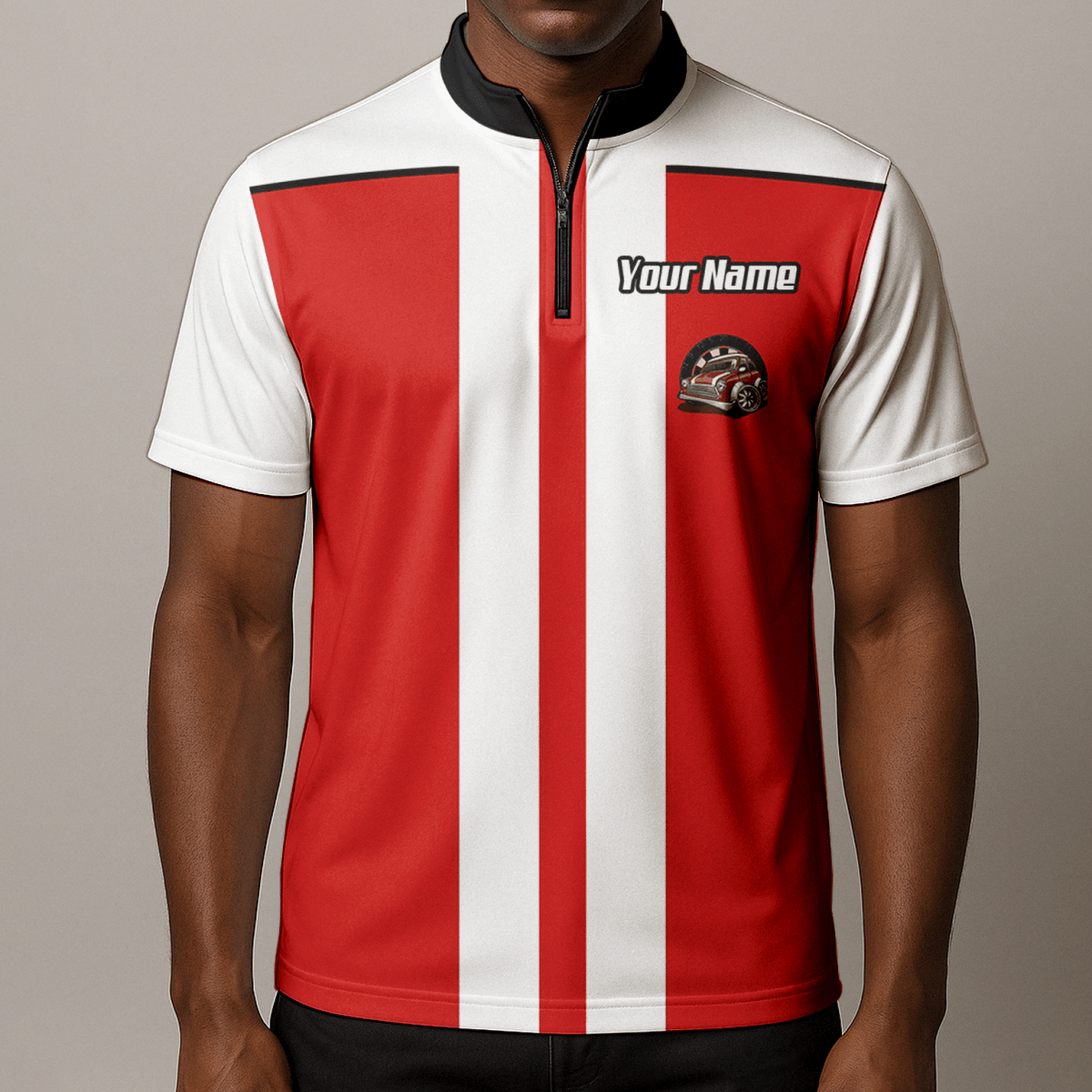 Personalisiertes Oldtimer Dart - Trikot Rot - Weiß Racing - Polo mit Reißverschluss für Herren X6562 - Outfitsuche