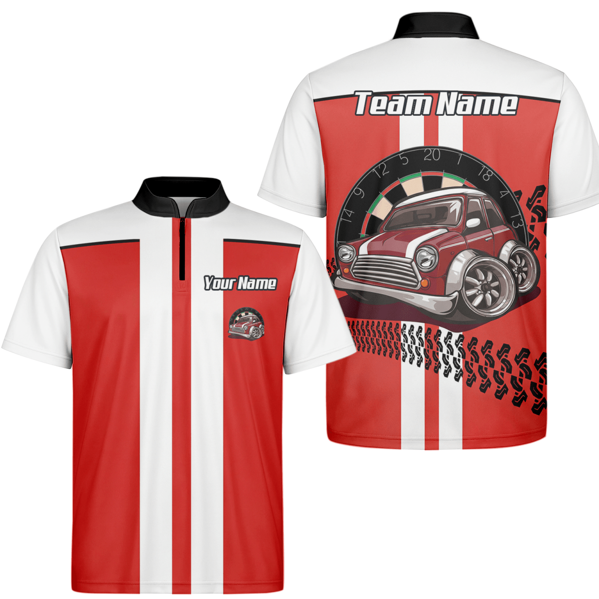 Personalisiertes Oldtimer Dart - Trikot Rot - Weiß Racing - Polo mit Reißverschluss für Herren X6562 - Outfitsuche