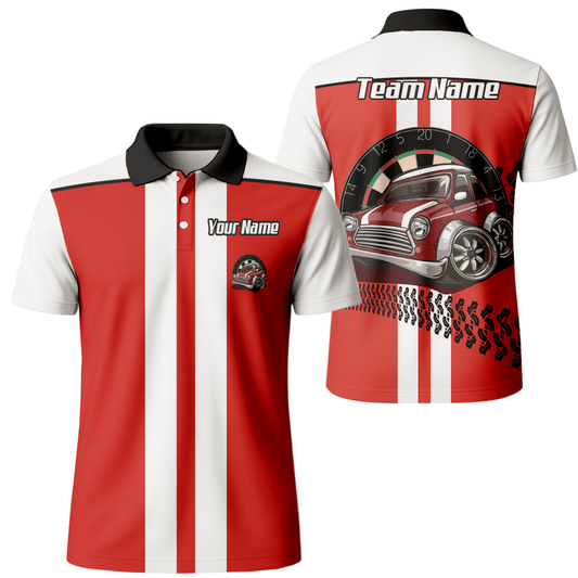 Personalisiertes Oldtimer Dart - Trikot Rot - Weiß Racing - Polo mit Reißverschluss für Herren X6562 - Outfitsuche