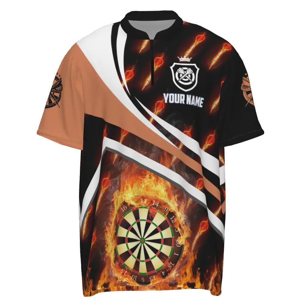 Personalisiertes Orange Feuerflammen-Darts-1/4-Zip-Shirt für Herren, Darts-Shirt, Darts-Trikot Z875 - Outfitsuche