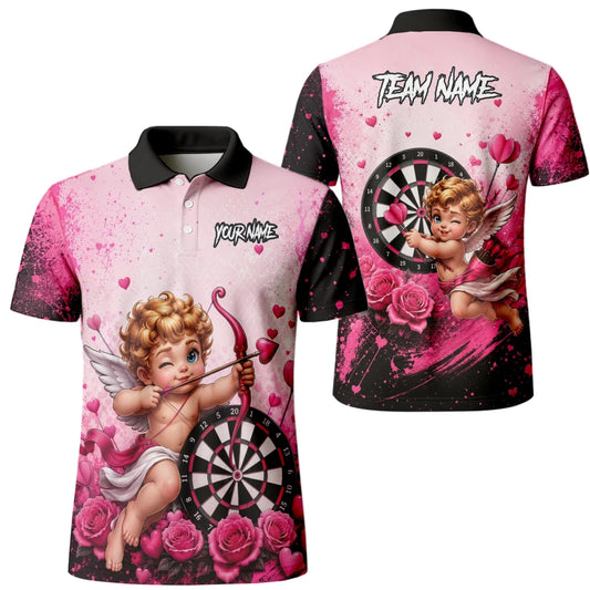 Personalisiertes Pink-schwarzes Amor-Dartboard Dartshirt für Herren I643 - Outfitsuche