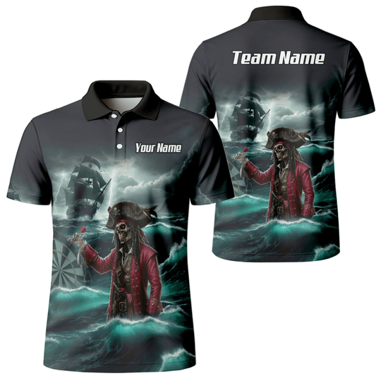 Personalisiertes Piraten - Skelett Dart - Trikot Polo und Reißverschluss für Herren – Geisterschiff Blau Schwarz L3926 - Outfitsuche