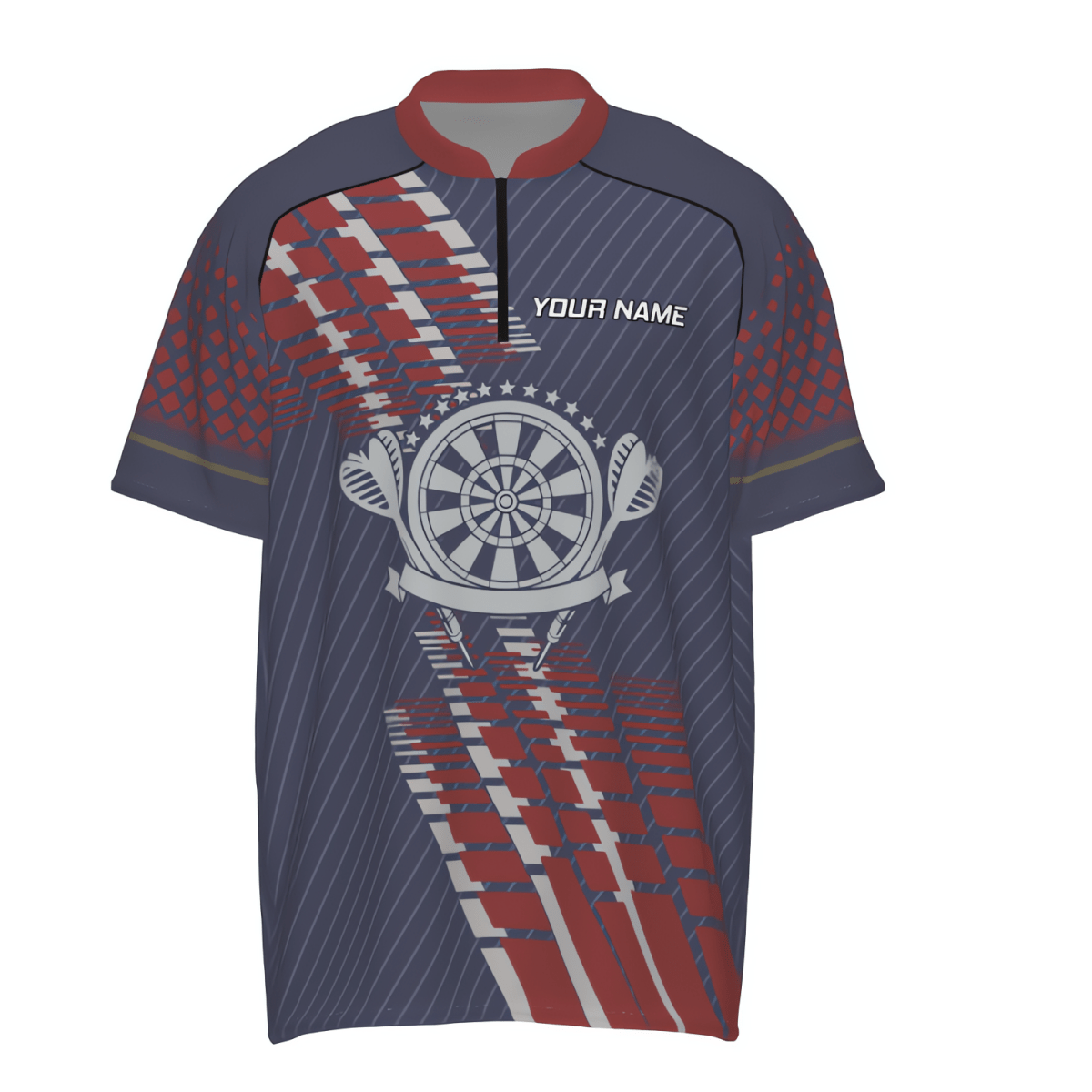 Personalisiertes Polo-Shirt für Herren mit geometrischem Muster in Marineblau und Rot, Darts-Trikot U500 - Outfitsuche