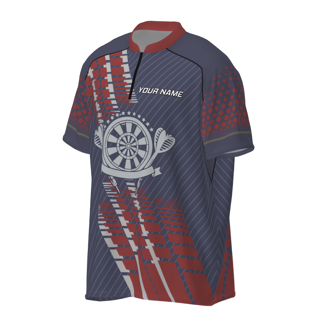 Personalisiertes Polo-Shirt für Herren mit geometrischem Muster in Marineblau und Rot, Darts-Trikot U500 - Outfitsuche