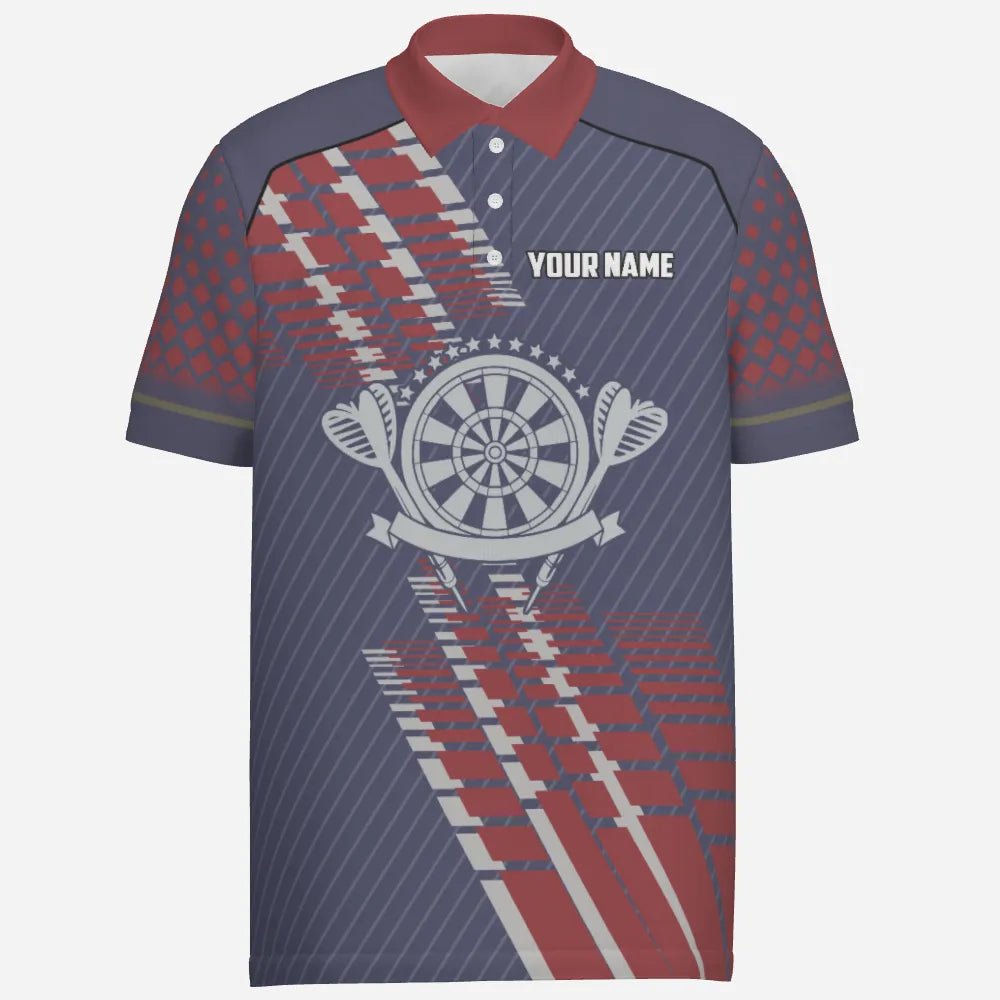 Personalisiertes Polo-Shirt für Herren mit geometrischem Muster in Marineblau und Rot, Darts-Trikot U500 - Outfitsuche