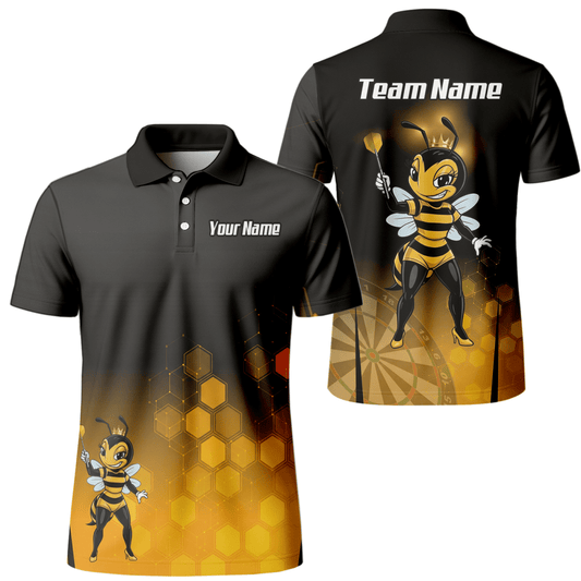 Personalisiertes Queen Bee Dart - Trikot mit Wabenmuster, Poloshirt mit Reißverschluss in Schwarz - Gold für Herren K0774 - Outfitsuche