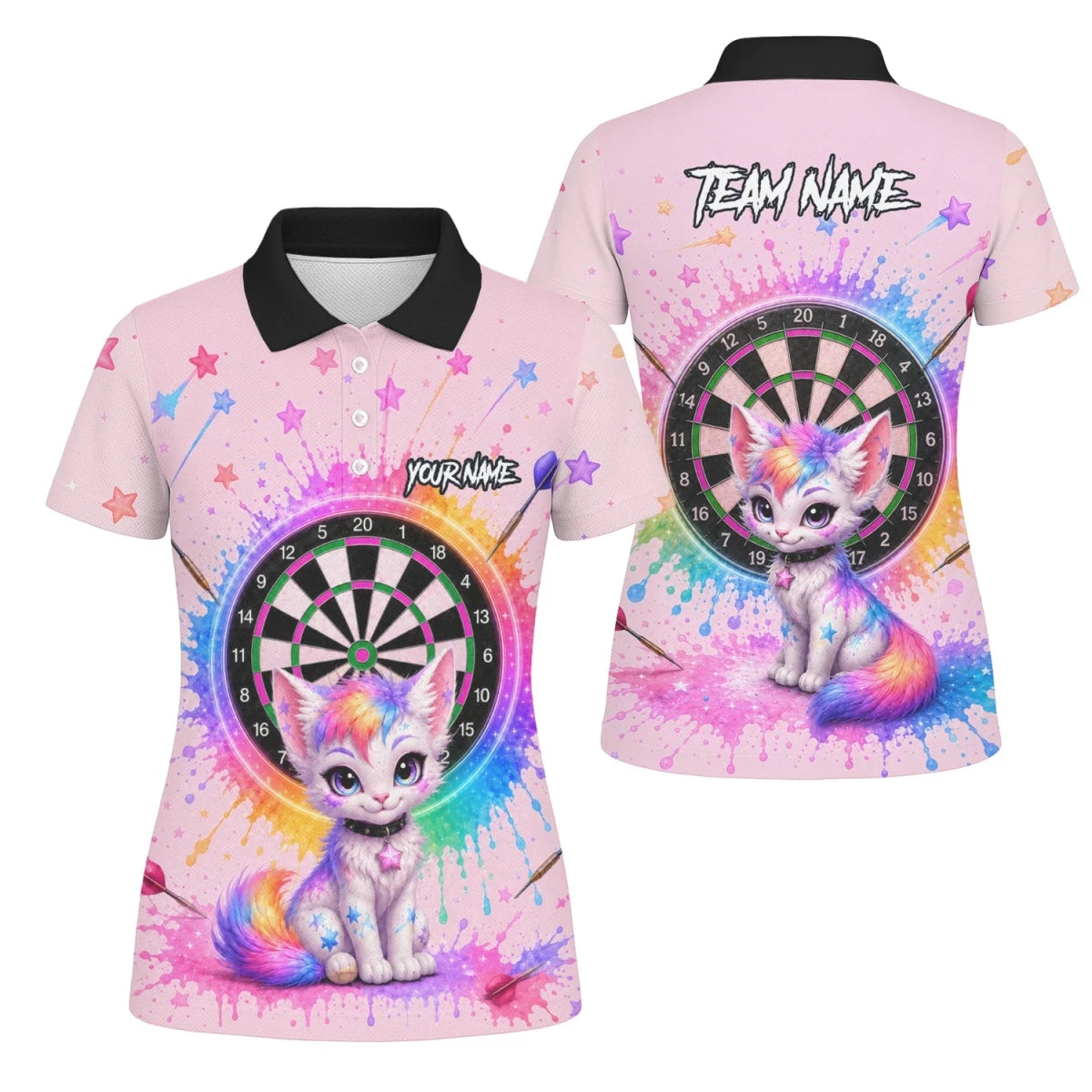 Personalisiertes rosa Dartboard mit Regenbogen-Kätzchen Dartshirt für Damen X398 - Outfitsuche