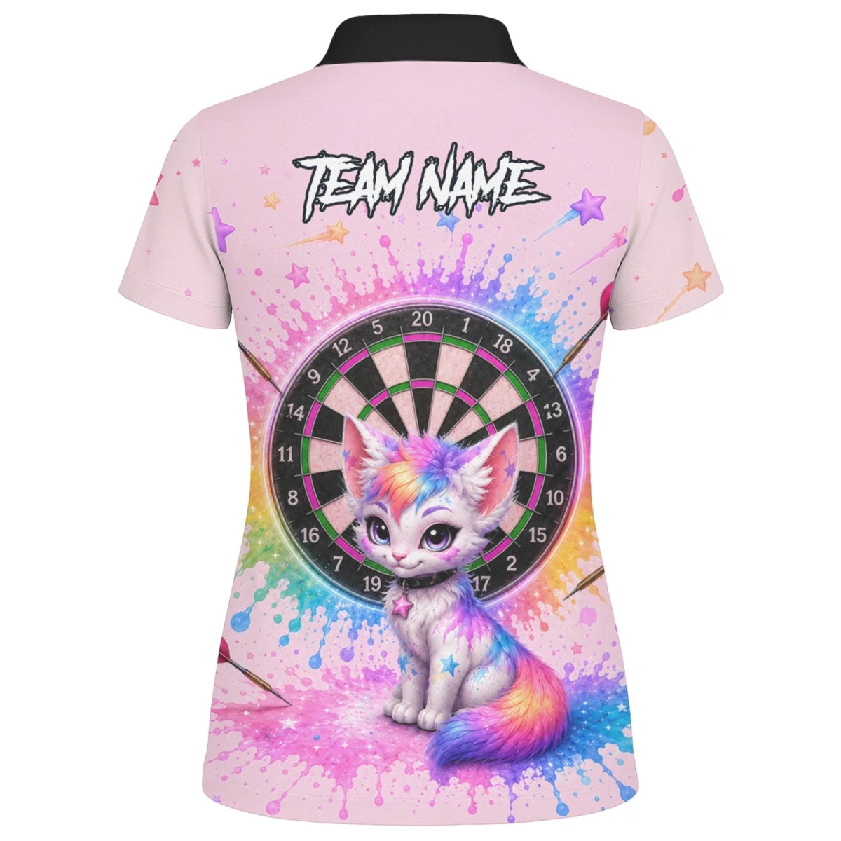 Personalisiertes rosa Dartboard mit Regenbogen-Kätzchen Dartshirt für Damen X398 - Outfitsuche