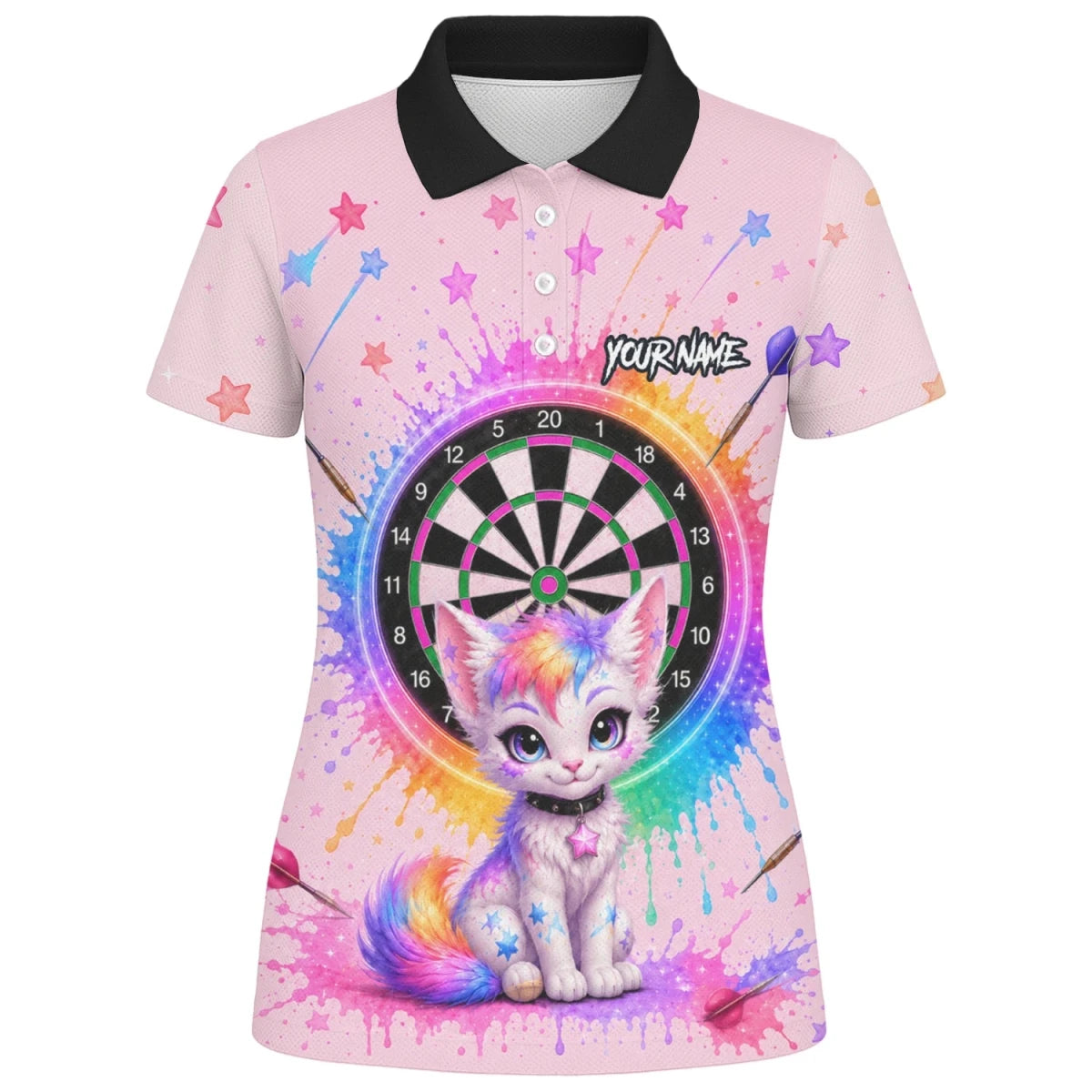 Personalisiertes rosa Dartboard mit Regenbogen-Kätzchen Dartshirt für Damen X398 - Outfitsuche