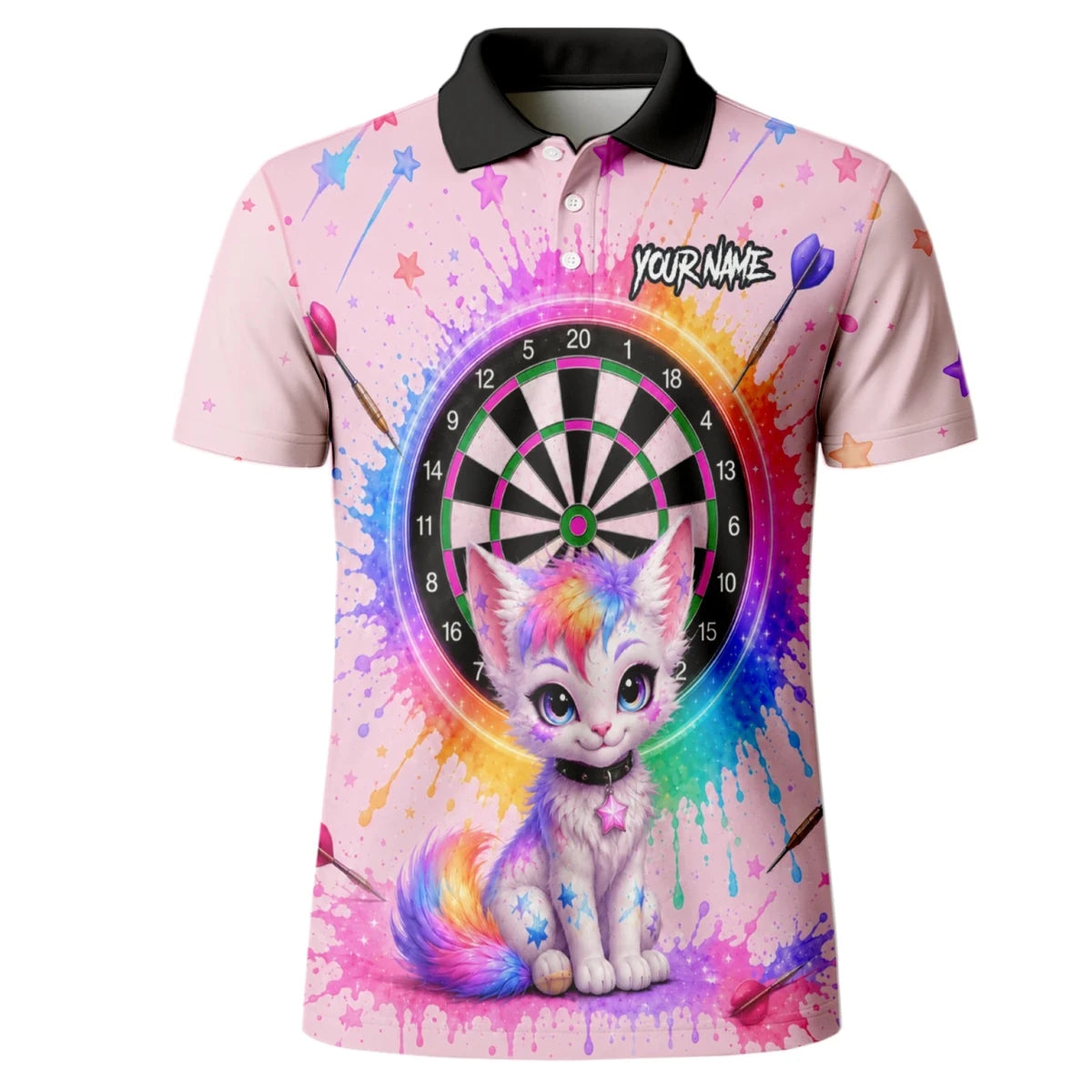 Personalisiertes rosa Dartboard mit Regenbogen-Kätzchen Dartshirt für Herren X398 - Outfitsuche