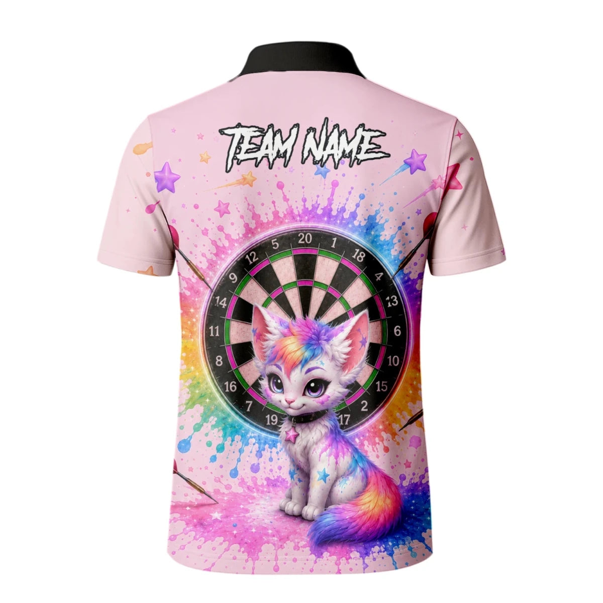 Personalisiertes rosa Dartboard mit Regenbogen-Kätzchen Dartshirt für Herren X398 - Outfitsuche