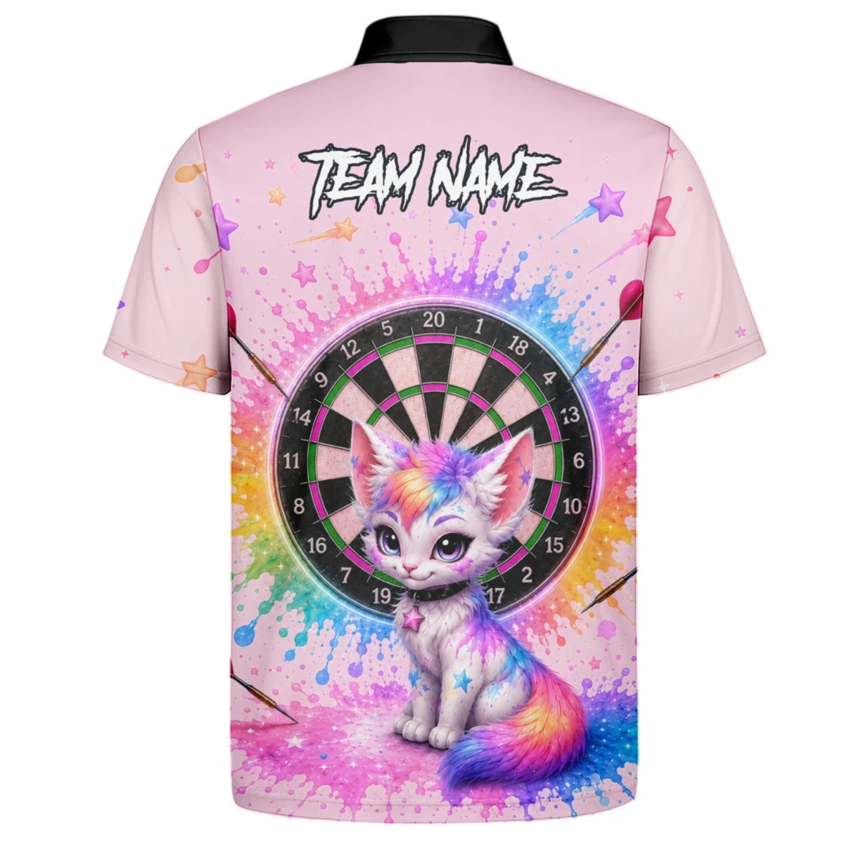Personalisiertes rosa Dartboard mit Regenbogen-Kätzchen Dartshirt für Herren X398 - Outfitsuche