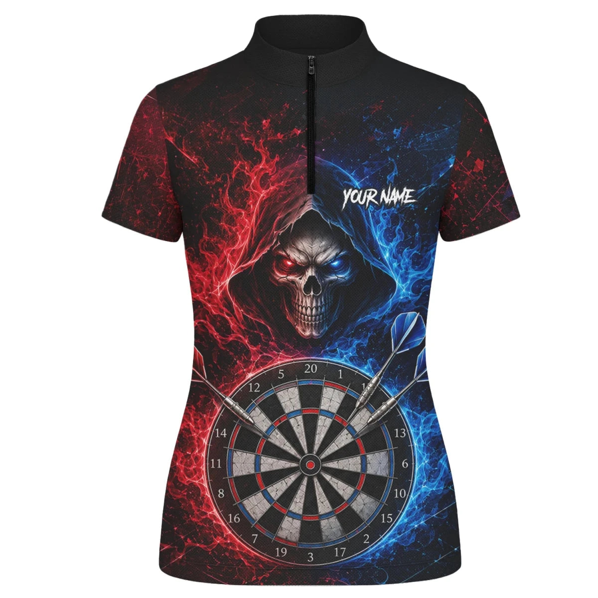 Personalisiertes Rot-blaues Totenkopf Dart Poloshirt für Damen L857 - Outfitsuche