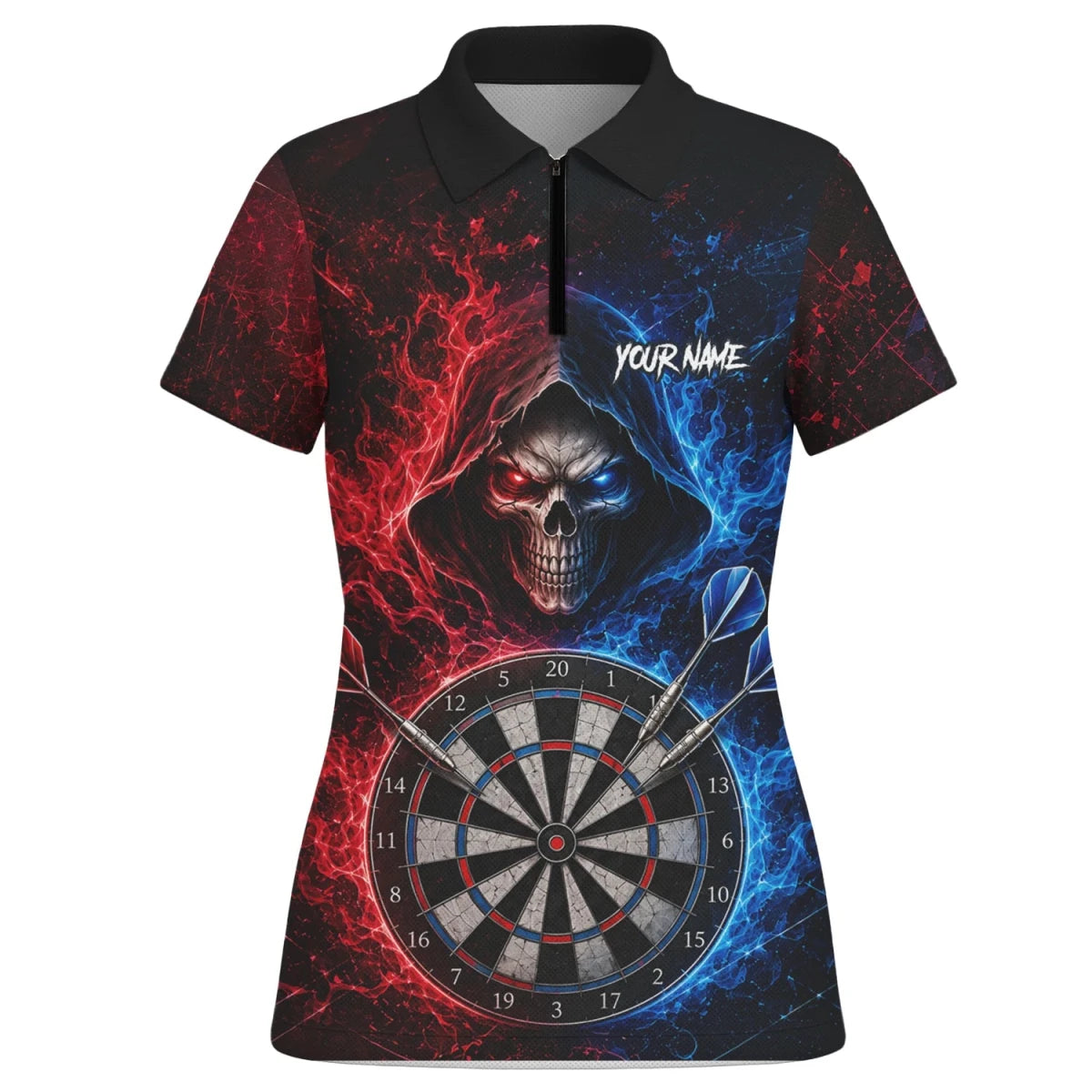 Personalisiertes Rot-blaues Totenkopf Dart Poloshirt für Damen L857 - Outfitsuche