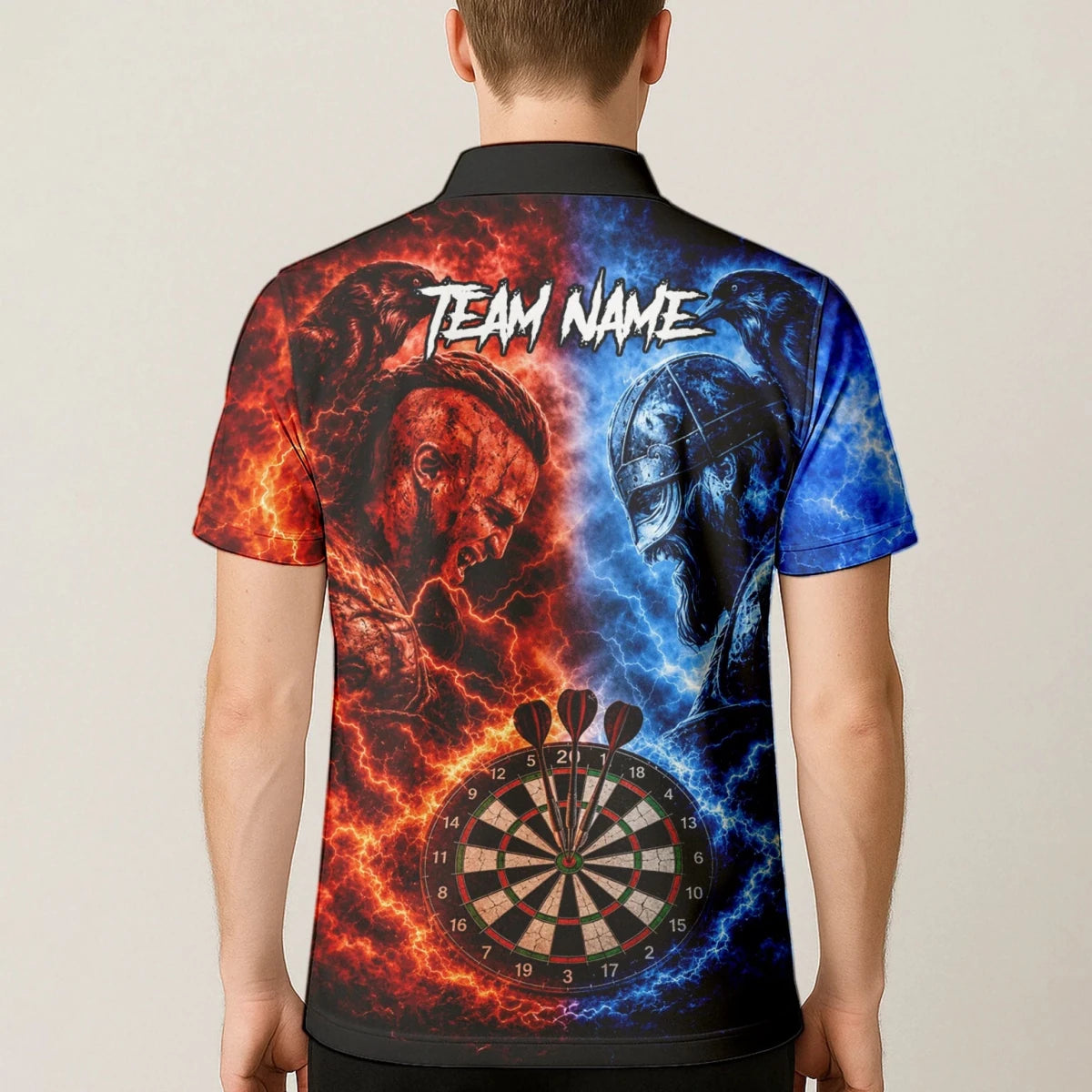 Personalisiertes Rot-blaues Wikinger-Dartshirt für Herren I920 - Outfitsuche