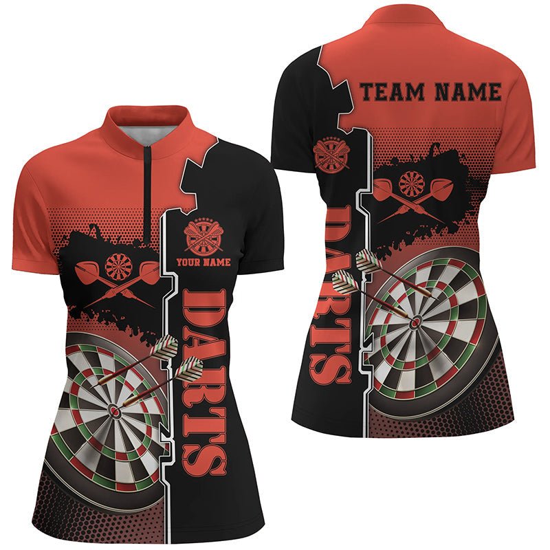 Personalisiertes Rot-Schwarzes Darts Quarter-Zip-Shirt | Maßgeschneidertes Darts-Shirt für Damen | Dart-Trikots L1294 - Outfitsuche