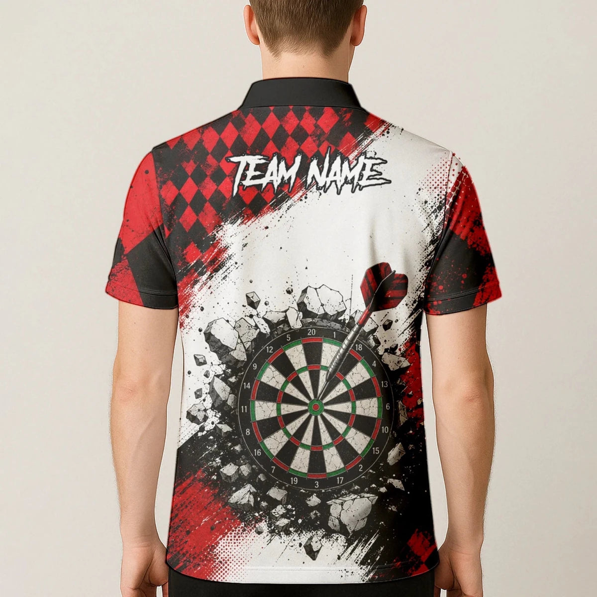 Personalisiertes Rot-schwarzes Gothic-Harlekin Dart Poloshirt für Herren K572 - Outfitsuche