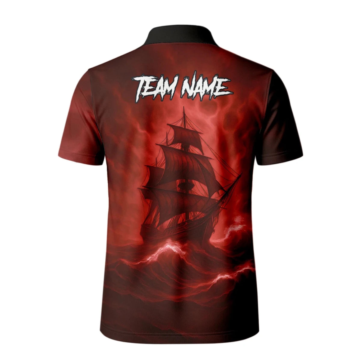 Personalisiertes Rot-schwarzes Piratenschädel-Kreuzschwerter-Dartshirt für Herren TR8209 - Outfitsuche