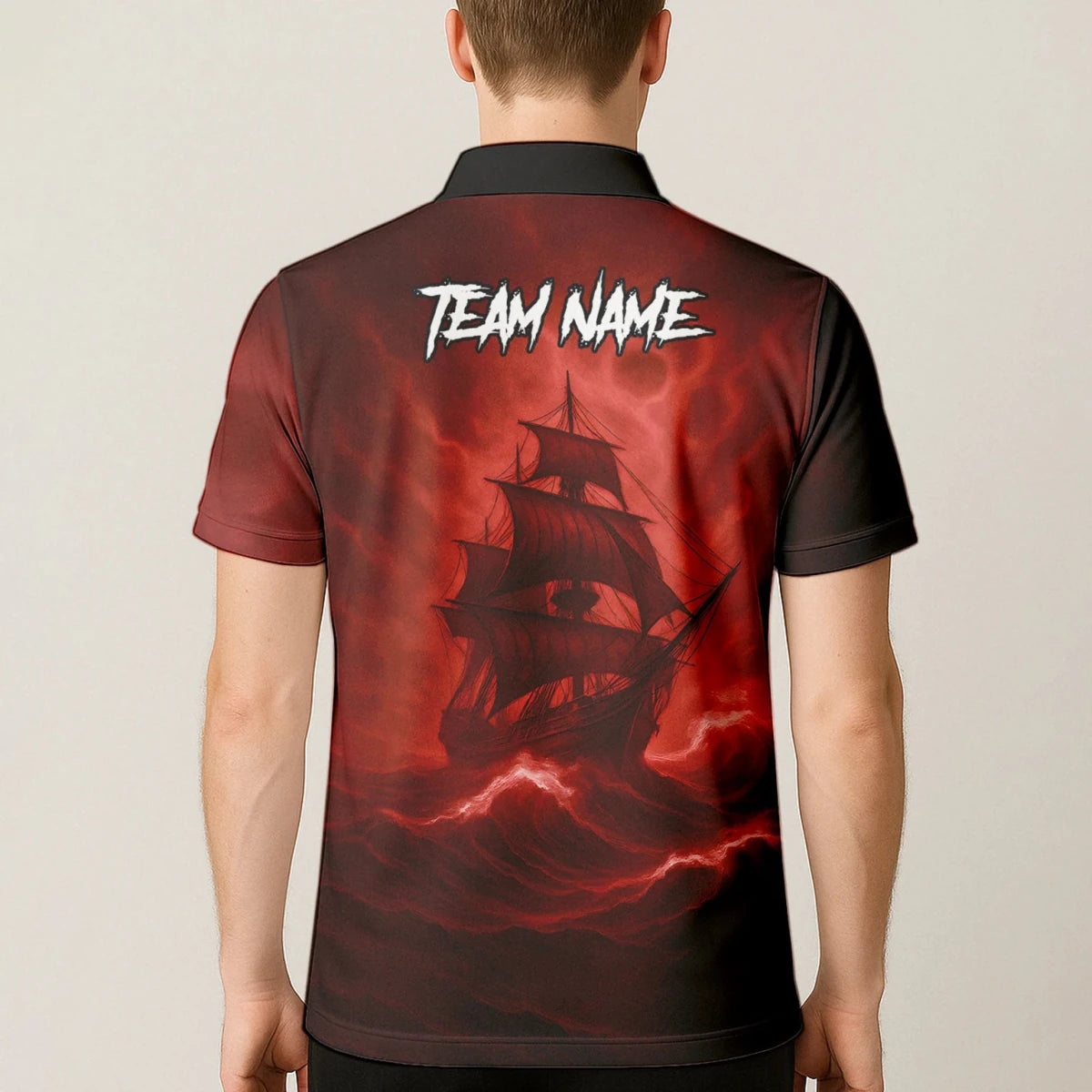 Personalisiertes Rot-schwarzes Piratenschädel-Kreuzschwerter-Dartshirt für Herren TR8209 - Outfitsuche