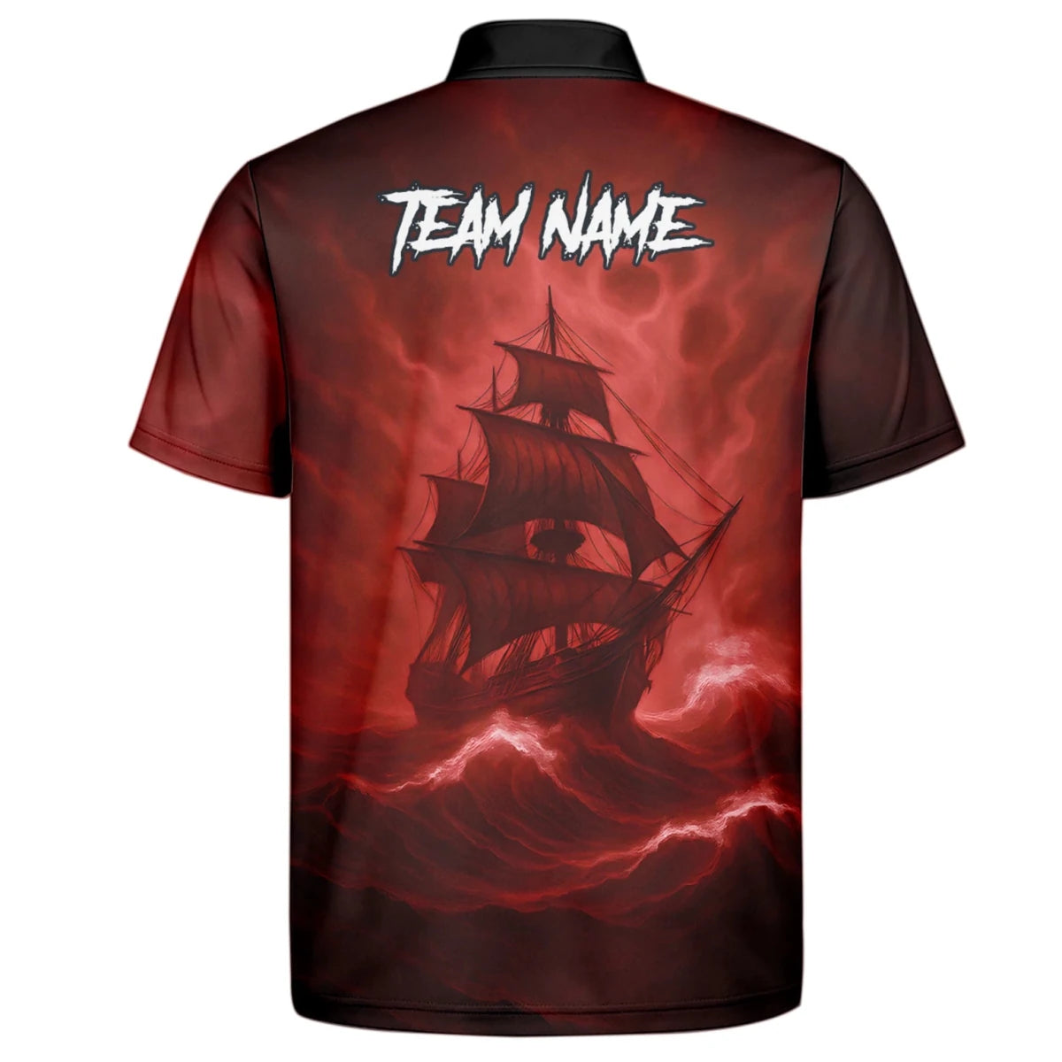 Personalisiertes Rot-schwarzes Piratenschädel-Kreuzschwerter-Dartshirt für Herren TR8209 - Outfitsuche