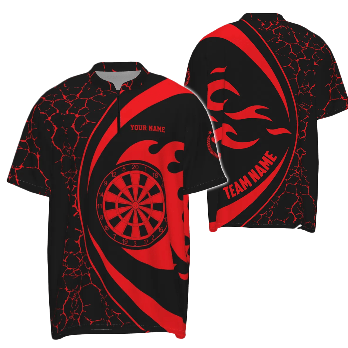 Personalisiertes rotes Feuerflammen-Darts-1/4-Zip-Shirt für Herren, Darts-Team-Trikot H259 - Outfitsuche