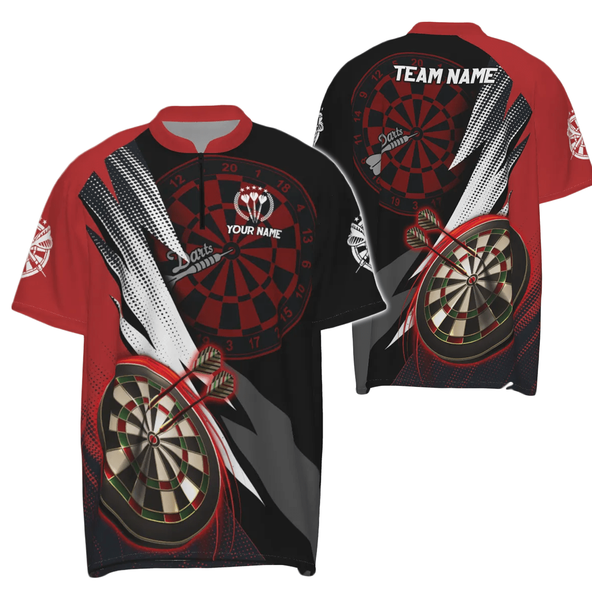 Personalisiertes rotes schwarzes Herren Darts Polo Shirt, individuell anpassbares cooles Darts Shirt für Männer, Team Trikot Z357 - Outfitsuche