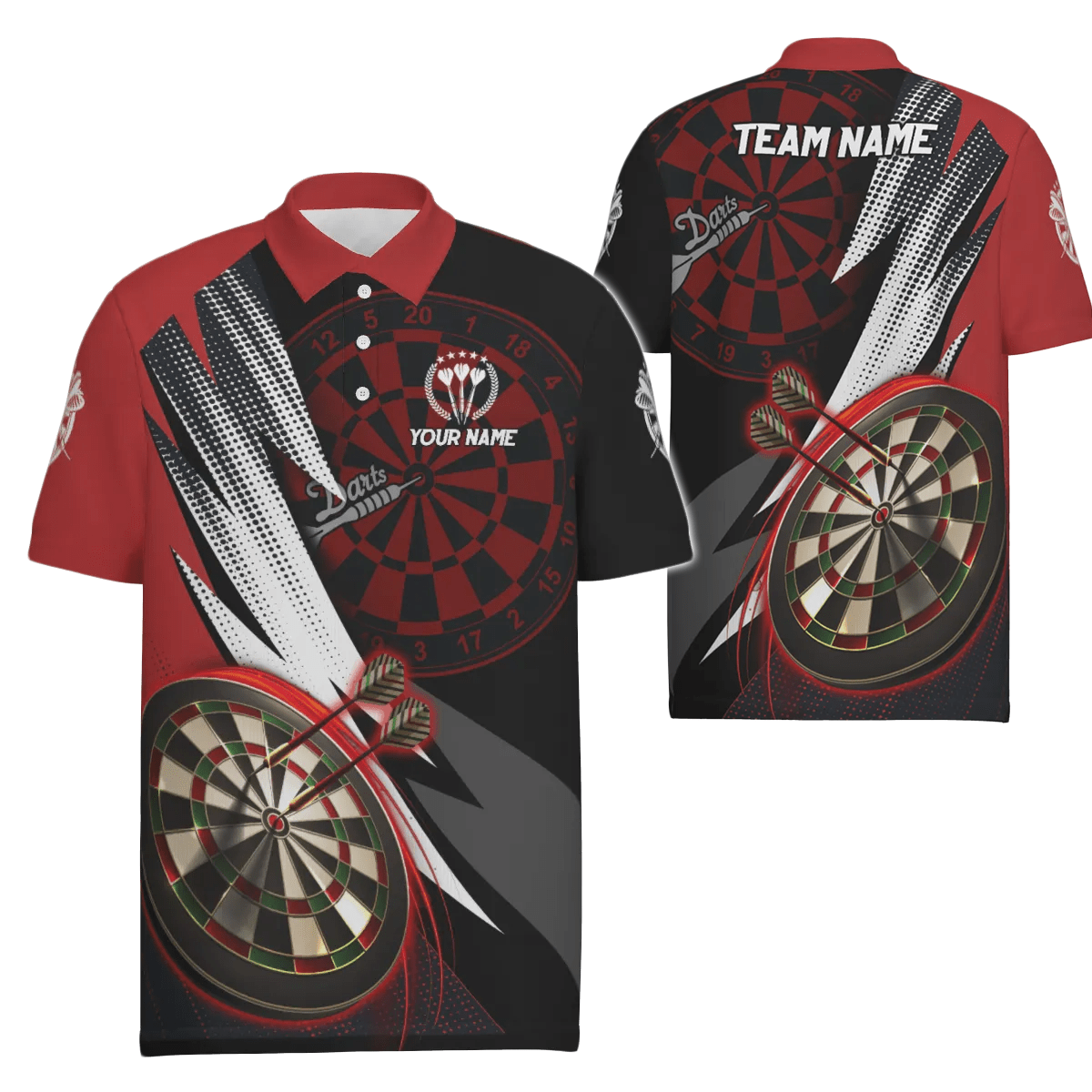 Personalisiertes rotes schwarzes Herren Darts Polo Shirt, individuell anpassbares cooles Darts Shirt für Männer, Team Trikot Z357 - Outfitsuche