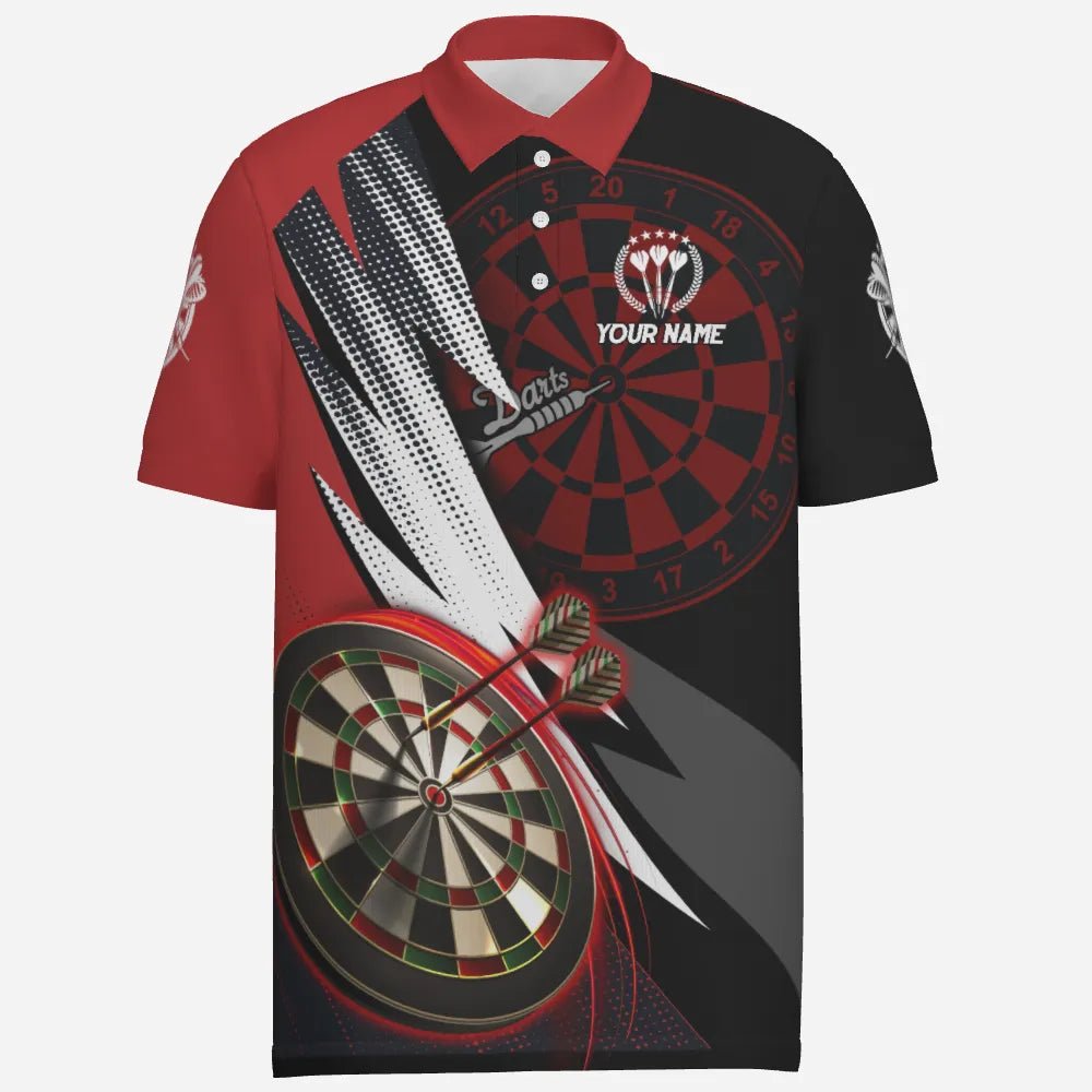 Personalisiertes rotes schwarzes Herren Darts Polo Shirt, individuell anpassbares cooles Darts Shirt für Männer, Team Trikot Z357 - Outfitsuche