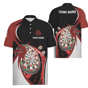 Personalisiertes rotes schwarzes Herren Darts Polo Shirt, individuell gestaltetes cooles Darts Shirt für Männer, Team Trikot e5637 - Outfitsuche