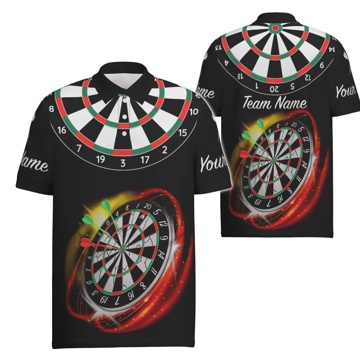 Personalisiertes rotes schwarzes Herren Darts Polo Shirt mit individuellem Namen, cooles Darts Trikot für Männer L498 - Outfitsuche