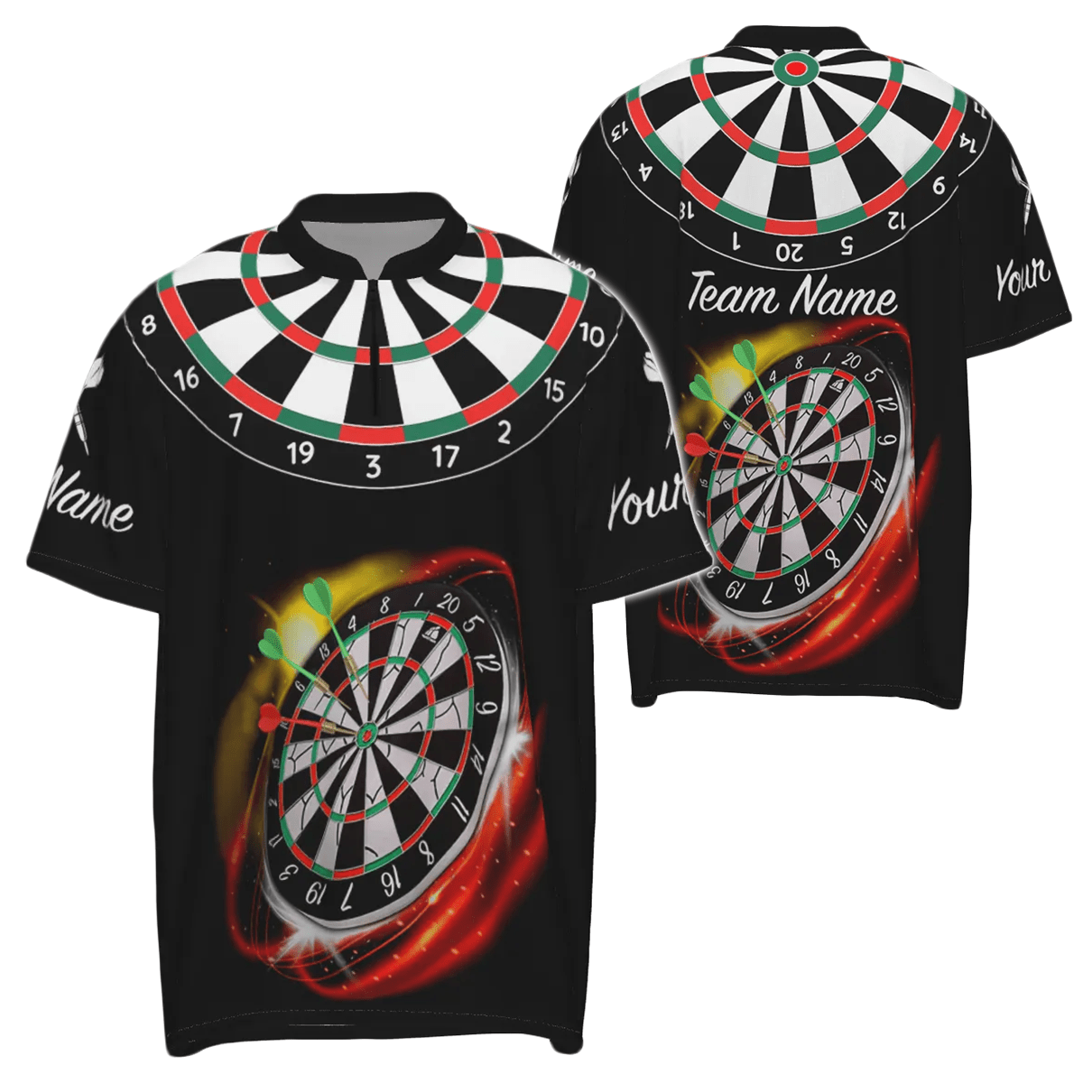 Personalisiertes rotes schwarzes Herren Darts Polo Shirt mit individuellem Namen, cooles Darts Trikot für Männer L498 - Outfitsuche