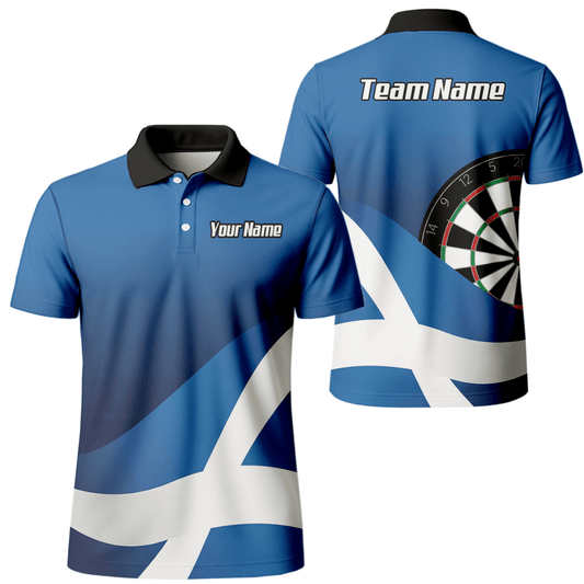 Personalisiertes Schottland Saltire Dart - Trikot Polo mit Reißverschluss Blau - Weiß für Herren Y3906 - Outfitsuche