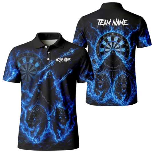Personalisiertes Schwarz-blaues Sensenmann-und-Wölfe-Dartshirt für Herren X871 - Outfitsuche