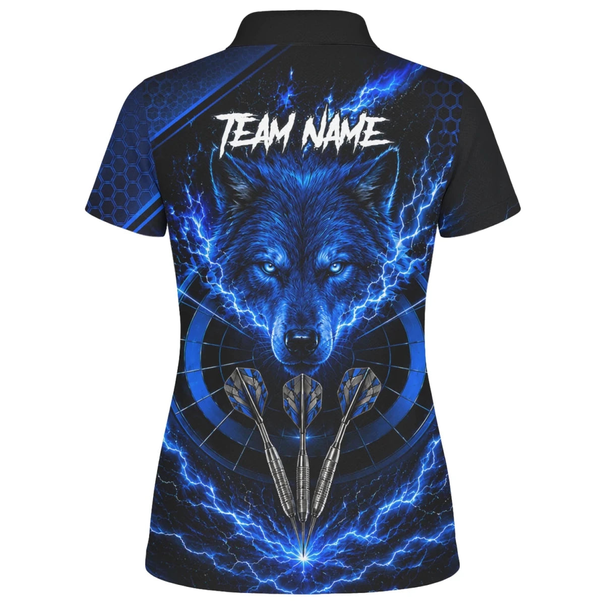 Personalisiertes Schwarz-blaues Wolf-Blitz-Dartshirt für Damen Y375 - Outfitsuche