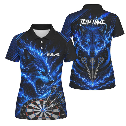Personalisiertes Schwarz-blaues Wolf-Blitz-Dartshirt für Damen Y375 - Outfitsuche