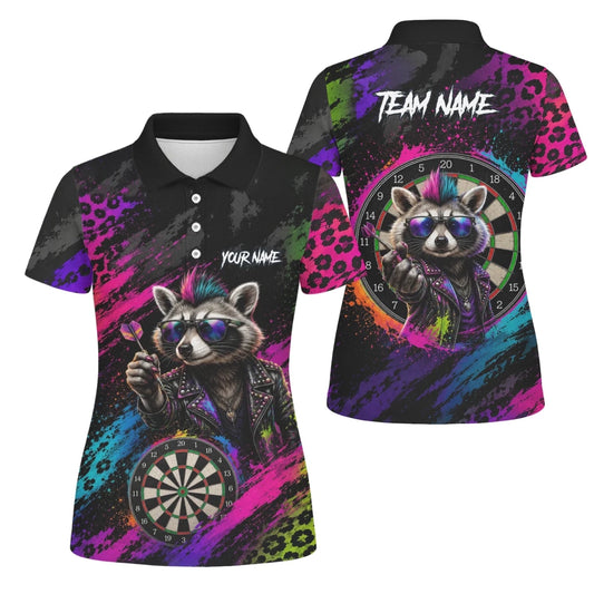 Personalisiertes Schwarz-buntes Punk-Waschbär-Dartboard Dartshirt für Damen E164 - Outfitsuche