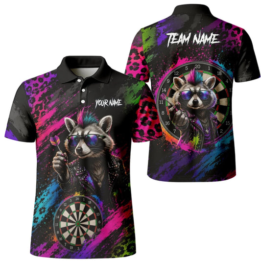 Personalisiertes Schwarz-buntes Punk-Waschbär-Dartboard Dartshirt für Herren E164 - Outfitsuche