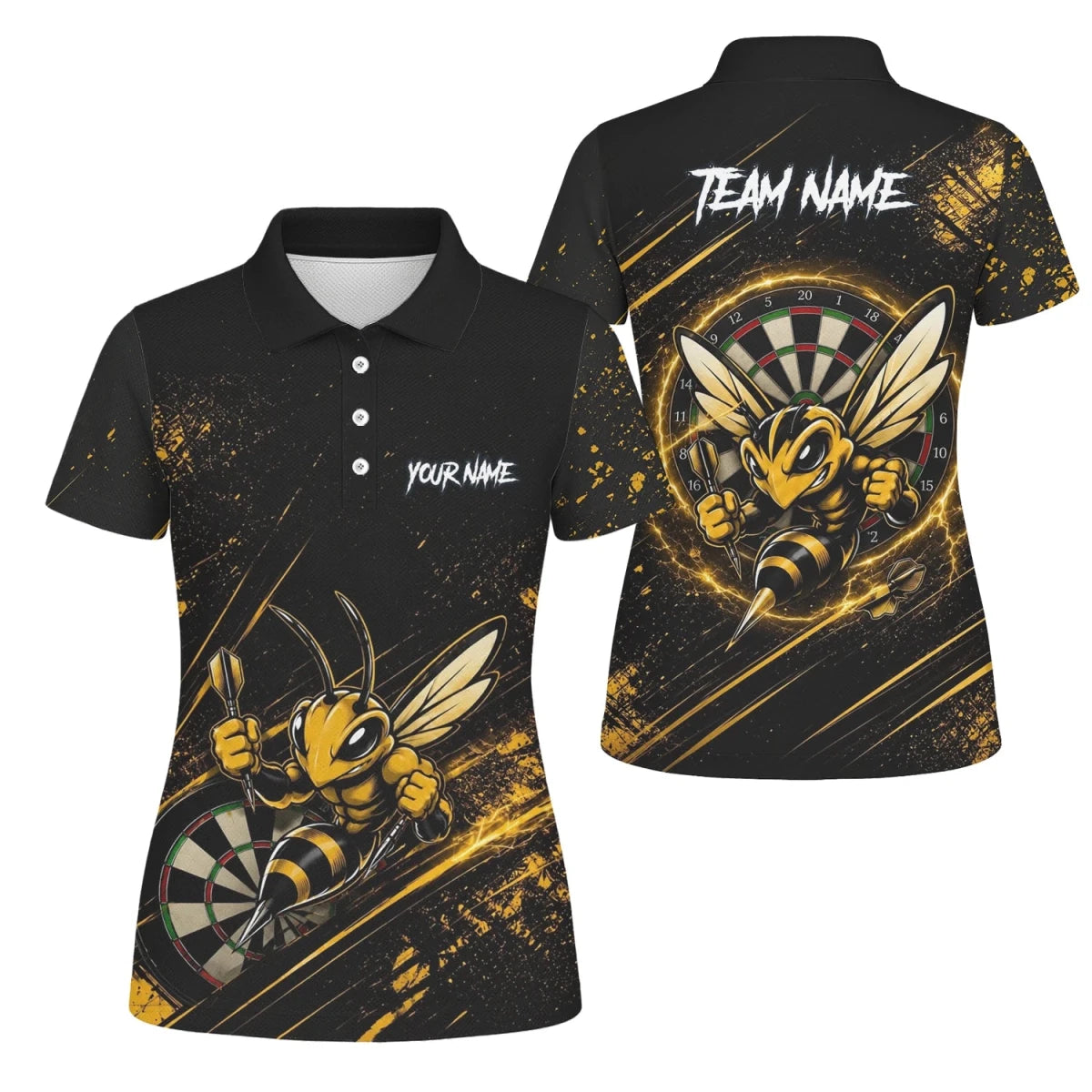 Personalisiertes Schwarz-goldenes Bienen-Dartboard Dartshirt für Damen L410 - Outfitsuche