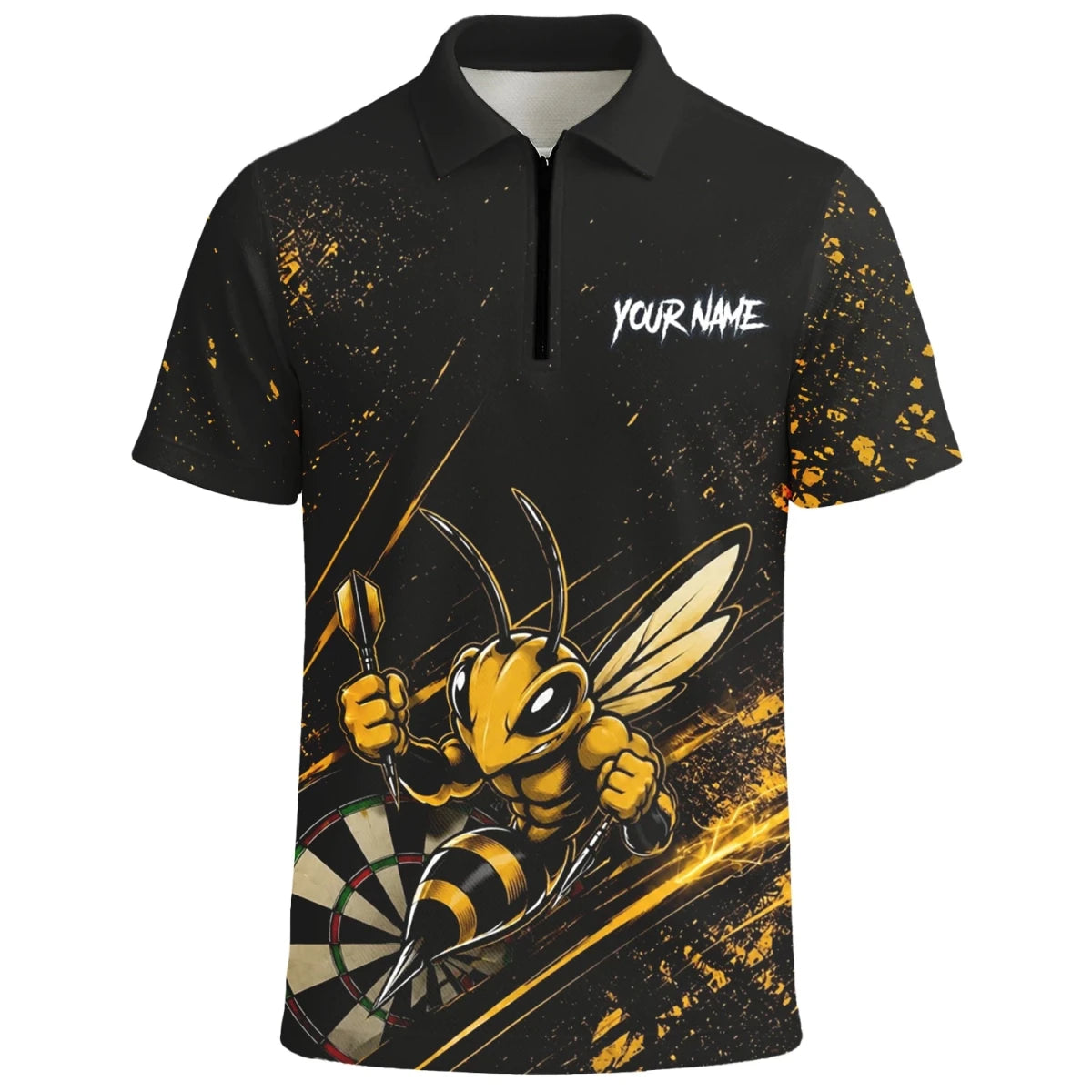 Personalisiertes Schwarz-goldenes Bienen-Dartboard Dartshirt für Herren L410 - Outfitsuche