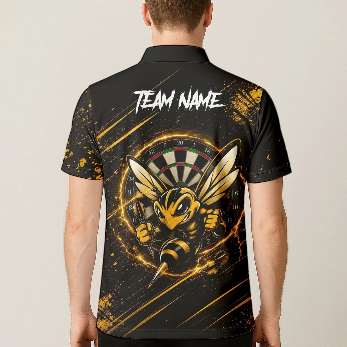 Personalisiertes Schwarz-goldenes Bienen-Dartboard Dartshirt für Herren L410 - Outfitsuche