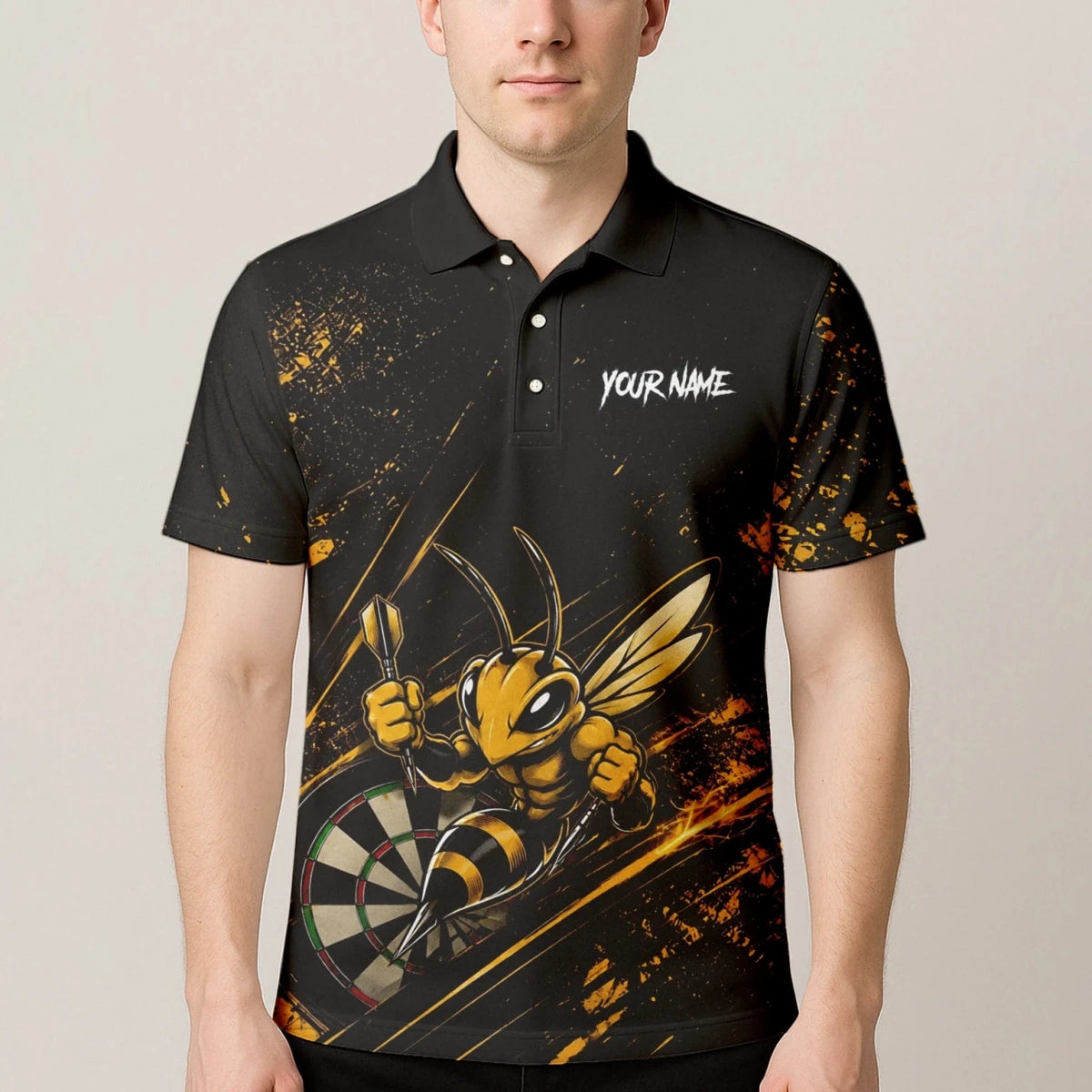 Personalisiertes Schwarz-goldenes Bienen-Dartboard Dartshirt für Herren L410 - Outfitsuche