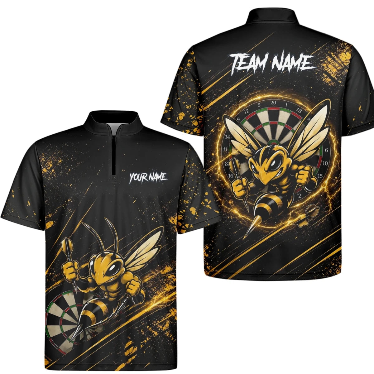 Personalisiertes Schwarz-goldenes Bienen-Dartboard Dartshirt für Herren L410 - Outfitsuche