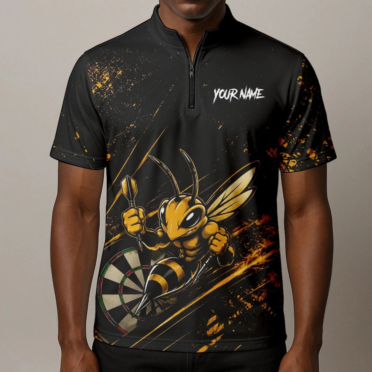 Personalisiertes Schwarz-goldenes Bienen-Dartboard Dartshirt für Herren L410 - Outfitsuche